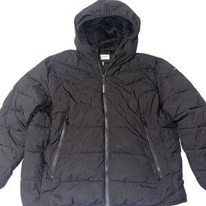 Calvin Klein Mens Sorona Aura Puffer Jacket Black Sherpa Hooded XXL CM155163